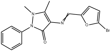 (E)-4-(((5-bromofuran-2-yl)methylene)amino)-1,5-dimethyl-2-phenyl-1H-pyrazol-3(2H)-one Struktur