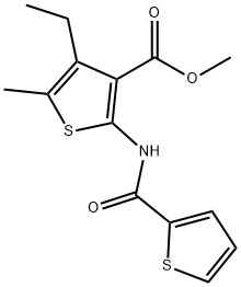 methyl 4-ethyl-5-methyl-2-(thiophene-2-carboxamido)thiophene-3-carboxylate Struktur