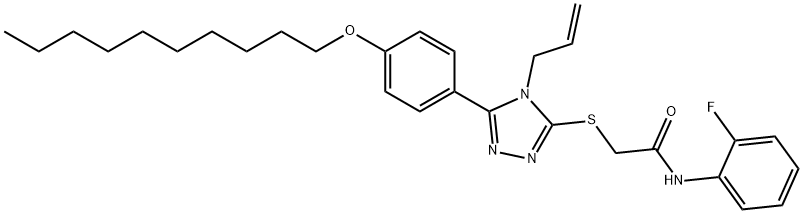2-({5-[4-(decyloxy)phenyl]-4-(prop-2-en-1-yl)-4H-1,2,4-triazol-3-yl}sulfanyl)-N-(2-fluorophenyl)acetamide Struktur