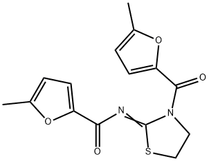 (Z)-5-methyl-N-(3-(5-methylfuran-2-carbonyl)thiazolidin-2-ylidene)furan-2-carboxamide Struktur