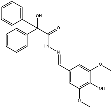 2-hydroxy-N'-[(E)-(4-hydroxy-3,5-dimethoxyphenyl)methylidene]-2,2-diphenylacetohydrazide Struktur