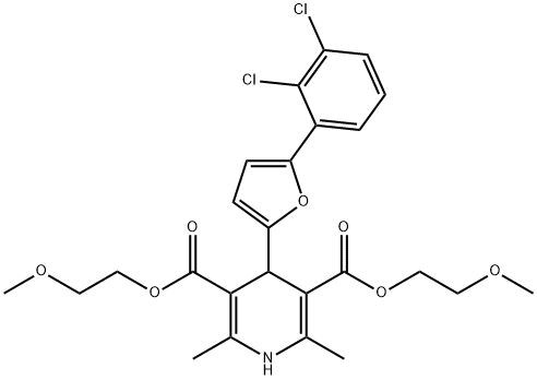 bis(2-methoxyethyl) 4-(5-(2,3-dichlorophenyl)furan-2-yl)-2,6-dimethyl-1,4-dihydropyridine-3,5-dicarboxylate Struktur