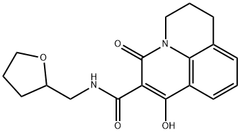 1-hydroxy-3-oxo-N-((tetrahydrofuran-2-yl)methyl)-3,5,6,7-tetrahydropyrido[3,2,1-ij]quinoline-2-carboxamide Struktur