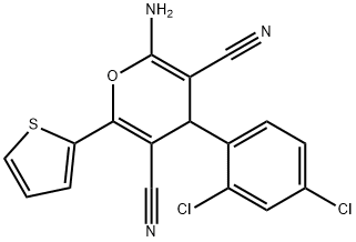 2-amino-4-(2,4-dichlorophenyl)-6-(thiophen-2-yl)-4H-pyran-3,5-dicarbonitrile Struktur