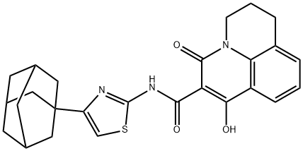 N-(4-(adamantan-1-yl)thiazol-2-yl)-1-hydroxy-3-oxo-3,5,6,7-tetrahydropyrido[3,2,1-ij]quinoline-2-carboxamide Struktur