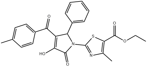 ethyl 2-(3-hydroxy-4-(4-methylbenzoyl)-2-oxo-5-phenyl-2,5-dihydro-1H-pyrrol-1-yl)-4-methylthiazole-5-carboxylate Struktur