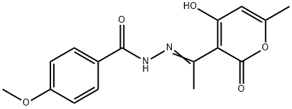 (E)-N'-(1-(4-hydroxy-6-methyl-2-oxo-2H-pyran-3-yl)ethylidene)-4-methoxybenzohydrazide Struktur