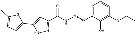 N'-[(E)-(3-ethoxy-2-hydroxyphenyl)methylidene]-3-(5-methylthiophen-2-yl)-1H-pyrazole-5-carbohydrazide Struktur