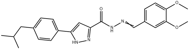 N'-[(E)-(3,4-dimethoxyphenyl)methylidene]-3-[4-(2-methylpropyl)phenyl]-1H-pyrazole-5-carbohydrazide Struktur