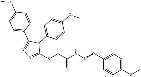 2-{[4,5-bis(4-methoxyphenyl)-4H-1,2,4-triazol-3-yl]sulfanyl}-N'-{(E)-[4-(methylsulfanyl)phenyl]methylidene}acetohydrazide Struktur