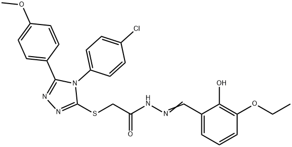 (E)-2-((4-(4-chlorophenyl)-5-(4-methoxyphenyl)-4H-1,2,4-triazol-3-yl)thio)-N'-(3-ethoxy-2-hydroxybenzylidene)acetohydrazide Struktur