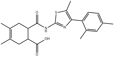 6-((4-(2,4-dimethylphenyl)-5-methylthiazol-2-yl)carbamoyl)-3,4-dimethylcyclohex-3-enecarboxylic acid Struktur