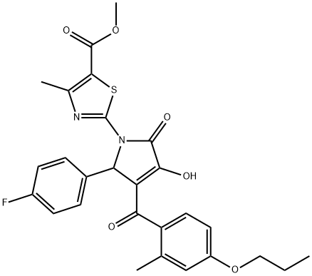 methyl 2-(2-(4-fluorophenyl)-4-hydroxy-3-(2-methyl-4-propoxybenzoyl)-5-oxo-2,5-dihydro-1H-pyrrol-1-yl)-4-methylthiazole-5-carboxylate Struktur