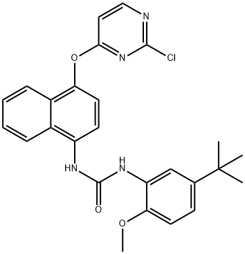 1-(5-(tert-Butyl)-2-methoxyphenyl)-3-(4-((2-chloropyrimidin-4-yl)oxy)naphthalen-1-yl)urea Struktur