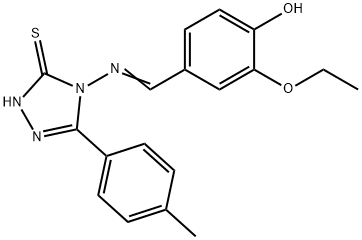 (E)-2-ethoxy-4-(((3-mercapto-5-(p-tolyl)-4H-1,2,4-triazol-4-yl)imino)methyl)phenol Struktur