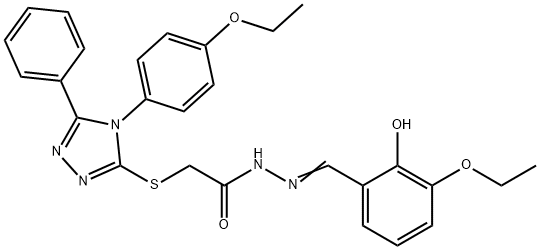 (E)-N'-(3-ethoxy-2-hydroxybenzylidene)-2-((4-(4-ethoxyphenyl)-5-phenyl-4H-1,2,4-triazol-3-yl)thio)acetohydrazide Struktur