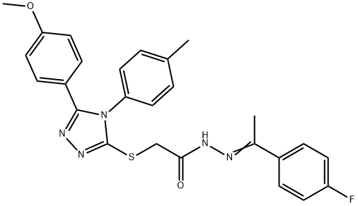 N'-[(1E)-1-(4-fluorophenyl)ethylidene]-2-{[5-(4-methoxyphenyl)-4-(4-methylphenyl)-4H-1,2,4-triazol-3-yl]sulfanyl}acetohydrazide Struktur