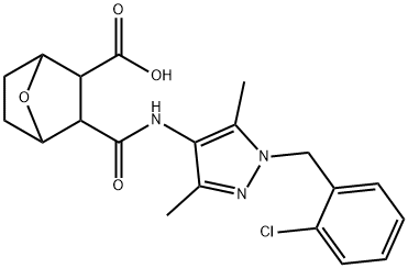 3-((1-(2-chlorobenzyl)-3,5-dimethyl-1H-pyrazol-4-yl)carbamoyl)-7-oxabicyclo[2.2.1]heptane-2-carboxylic acid Struktur