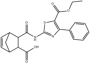 3-((5-(ethoxycarbonyl)-4-phenylthiazol-2-yl)carbamoyl)bicyclo[2.2.1]hept-5-ene-2-carboxylic acid Struktur