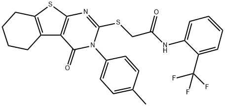 2-{[3-(4-methylphenyl)-4-oxo-3,4,5,6,7,8-hexahydro[1]benzothieno[2,3-d]pyrimidin-2-yl]sulfanyl}-N-[2-(trifluoromethyl)phenyl]acetamide Struktur