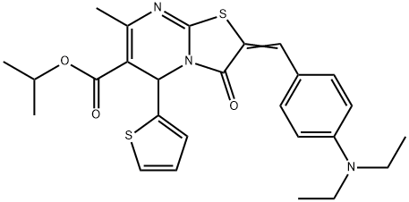 (Z)-isopropyl 2-(4-(diethylamino)benzylidene)-7-methyl-3-oxo-5-(thiophen-2-yl)-3,5-dihydro-2H-thiazolo[3,2-a]pyrimidine-6-carboxylate Struktur