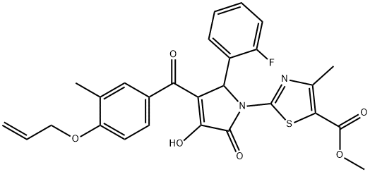 methyl 2-(3-(4-(allyloxy)-3-methylbenzoyl)-2-(2-fluorophenyl)-4-hydroxy-5-oxo-2,5-dihydro-1H-pyrrol-1-yl)-4-methylthiazole-5-carboxylate Struktur