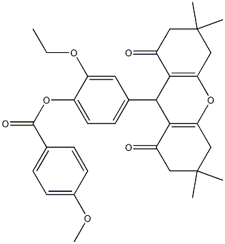 2-ethoxy-4-(3,3,6,6-tetramethyl-1,8-dioxo-2,3,4,5,6,7,8,9-octahydro-1H-xanthen-9-yl)phenyl 4-methoxybenzoate Struktur