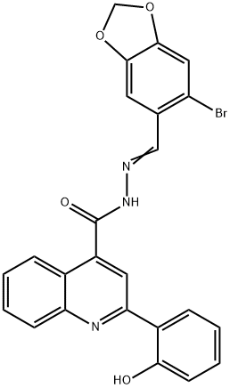 (E)-N'-((6-bromobenzo[d][1,3]dioxol-5-yl)methylene)-2-(2-hydroxyphenyl)quinoline-4-carbohydrazide Struktur