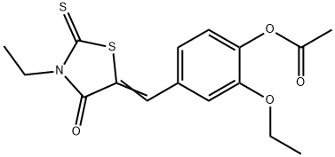 (Z)-2-ethoxy-4-((3-ethyl-4-oxo-2-thioxothiazolidin-5-ylidene)methyl)phenyl acetate Struktur