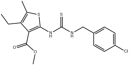 methyl 2-(3-(4-chlorobenzyl)thioureido)-4-ethyl-5-methylthiophene-3-carboxylate Struktur