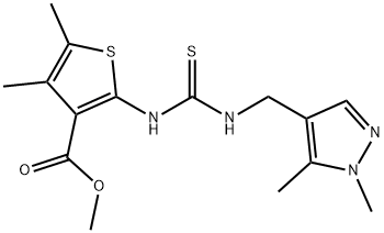 methyl 2-(3-((1,5-dimethyl-1H-pyrazol-4-yl)methyl)thioureido)-4,5-dimethylthiophene-3-carboxylate Struktur