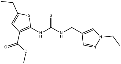 methyl 5-ethyl-2-(3-((1-ethyl-1H-pyrazol-4-yl)methyl)thioureido)thiophene-3-carboxylate Struktur