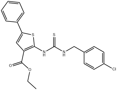 ethyl 2-(3-(4-chlorobenzyl)thioureido)-5-phenylthiophene-3-carboxylate Struktur