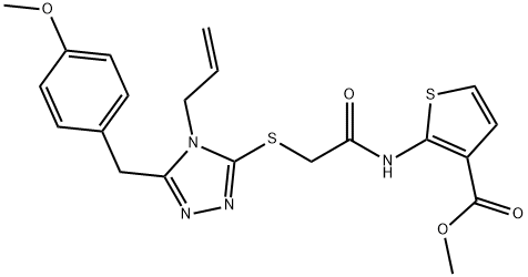 methyl 2-(2-((4-allyl-5-(4-methoxybenzyl)-4H-1,2,4-triazol-3-yl)thio)acetamido)thiophene-3-carboxylate Struktur