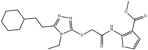 methyl 2-(2-((5-(2-cyclohexylethyl)-4-ethyl-4H-1,2,4-triazol-3-yl)thio)acetamido)thiophene-3-carboxylate Struktur