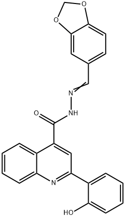 (E)-N'-(benzo[d][1,3]dioxol-5-ylmethylene)-2-(2-hydroxyphenyl)quinoline-4-carbohydrazide Struktur