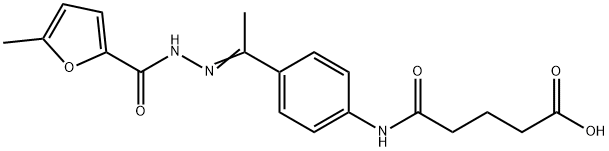 (E)-5-((4-(1-(2-(5-methylfuran-2-carbonyl)hydrazono)ethyl)phenyl)amino)-5-oxopentanoic acid Struktur