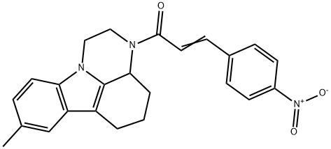 (E)-1-(8-methyl-3a,4,5,6-tetrahydro-1H-pyrazino[3,2,1-jk]carbazol-3(2H)-yl)-3-(4-nitrophenyl)prop-2-en-1-one Struktur