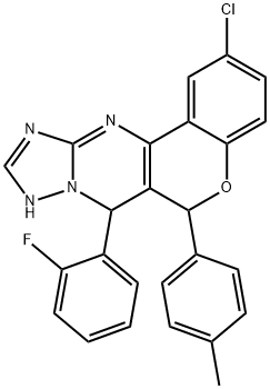 2-chloro-7-(2-fluorophenyl)-6-(p-tolyl)-7,9-dihydro-6H-chromeno[4,3-d][1,2,4]triazolo[1,5-a]pyrimidine Struktur