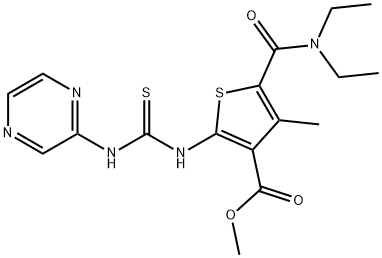 methyl 5-(diethylcarbamoyl)-4-methyl-2-(3-(pyrazin-2-yl)thioureido)thiophene-3-carboxylate Struktur