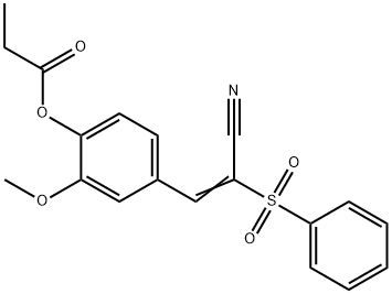 (E)-4-(2-cyano-2-(phenylsulfonyl)vinyl)-2-methoxyphenyl propionate Struktur