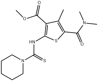 methyl 5-(dimethylcarbamoyl)-4-methyl-2-(piperidine-1-carbothioamido)thiophene-3-carboxylate Struktur