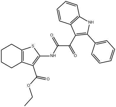 ethyl 2-(2-oxo-2-(2-phenyl-1H-indol-3-yl)acetamido)-4,5,6,7-tetrahydrobenzo[b]thiophene-3-carboxylate Struktur