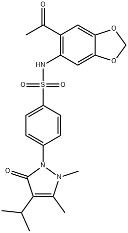 N-(6-acetyl-1,3-benzodioxol-5-yl)-4-[2,3-dimethyl-5-oxo-4-(propan-2-yl)-2,5-dihydro-1H-pyrazol-1-yl]benzenesulfonamide Struktur