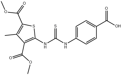 4-(3-(3,5-bis(methoxycarbonyl)-4-methylthiophen-2-yl)thioureido)benzoic acid Struktur