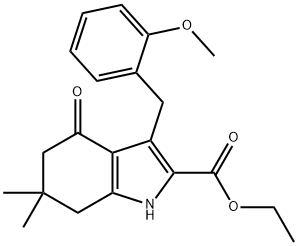 ethyl 3-(2-methoxybenzyl)-6,6-dimethyl-4-oxo-4,5,6,7-tetrahydro-1H-indole-2-carboxylate Struktur