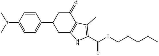 pentyl 6-(4-(dimethylamino)phenyl)-3-methyl-4-oxo-4,5,6,7-tetrahydro-1H-indole-2-carboxylate Struktur