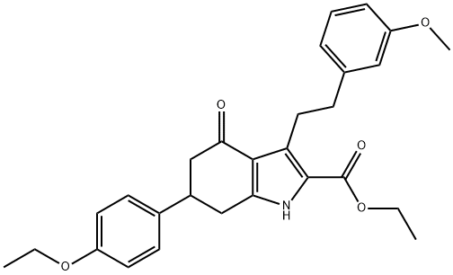 ethyl 6-(4-ethoxyphenyl)-3-(3-methoxyphenethyl)-4-oxo-4,5,6,7-tetrahydro-1H-indole-2-carboxylate Struktur