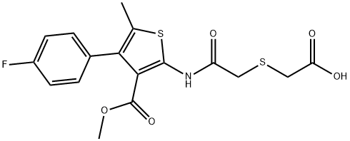 2-((2-((4-(4-fluorophenyl)-3-(methoxycarbonyl)-5-methylthiophen-2-yl)amino)-2-oxoethyl)thio)acetic acid Struktur