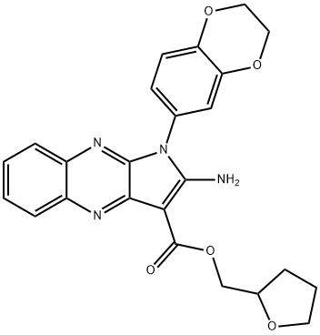 (tetrahydrofuran-2-yl)methyl 2-amino-1-(2,3-dihydrobenzo[b][1,4]dioxin-6-yl)-1H-pyrrolo[2,3-b]quinoxaline-3-carboxylate Struktur